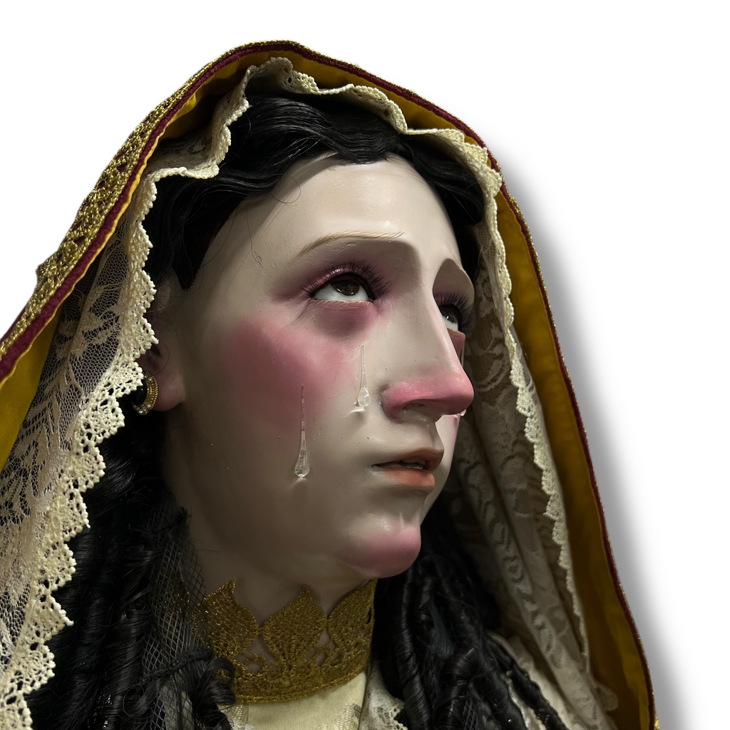Virgen De Los Dolores En Óleo Bruñido Y Vestimenta 166cm