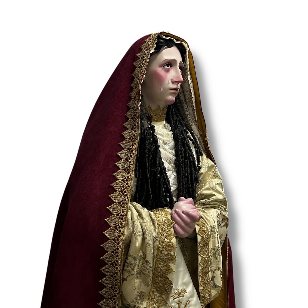 Virgen De Los Dolores En Óleo Bruñido Y Vestimenta 166cm