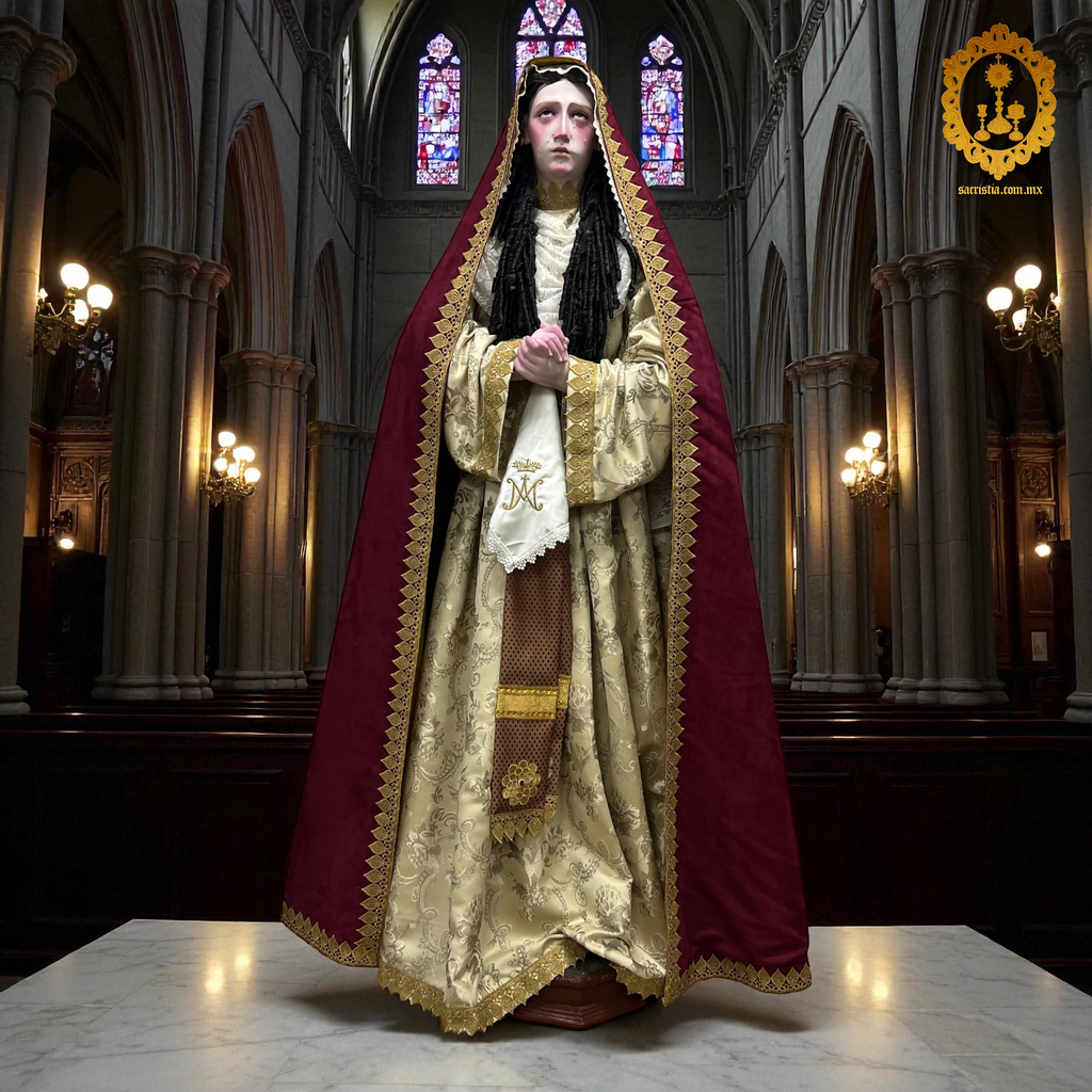 Virgen De Los Dolores En Óleo Bruñido Y Vestimenta 166cm