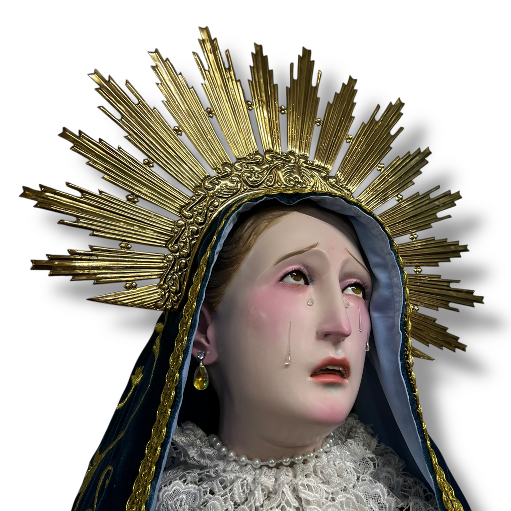 Virgen De Los Dolores O Dolorosa Bruñida Acabado Fino 203cm