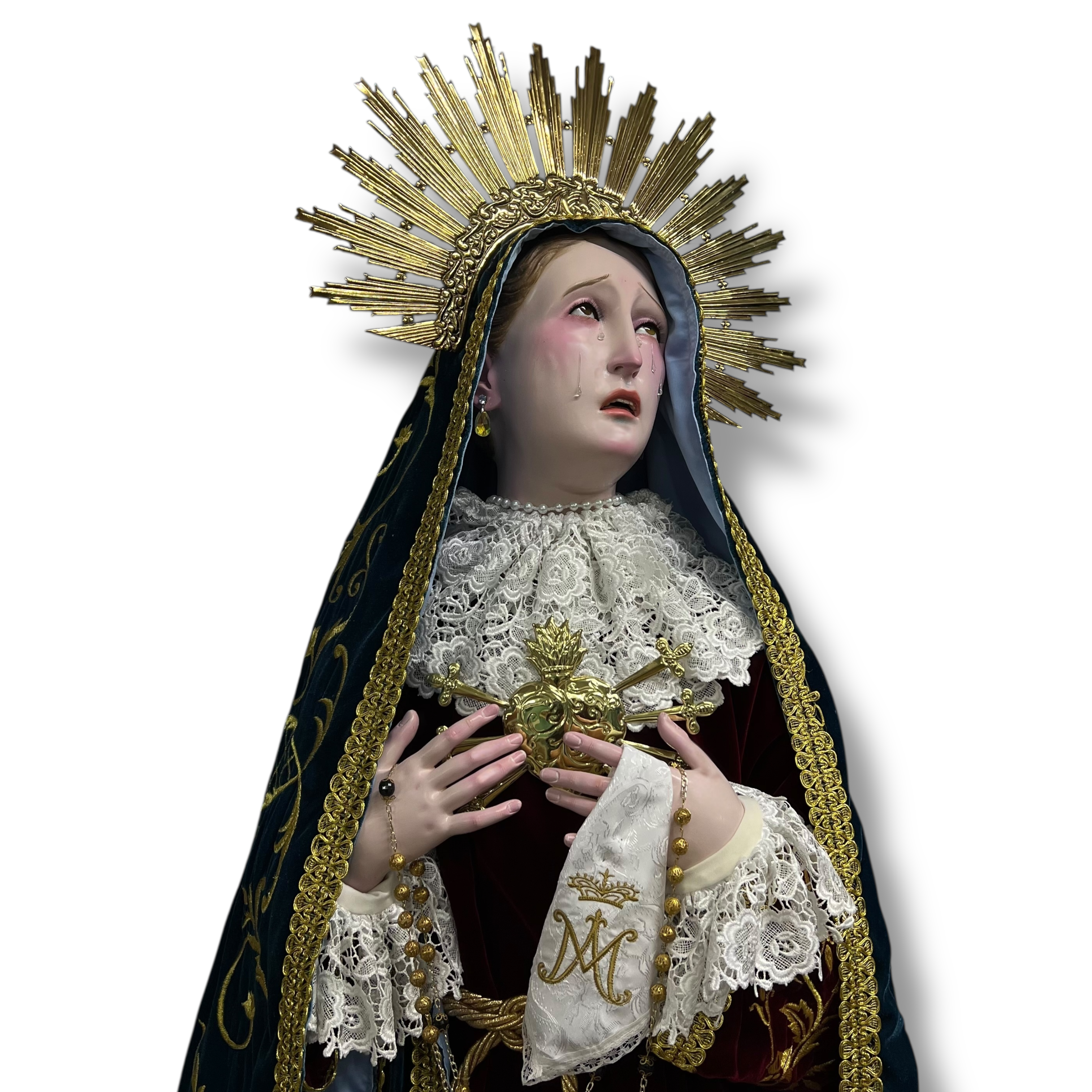 Virgen De Los Dolores O Dolorosa Bruñida Acabado Fino 203cm