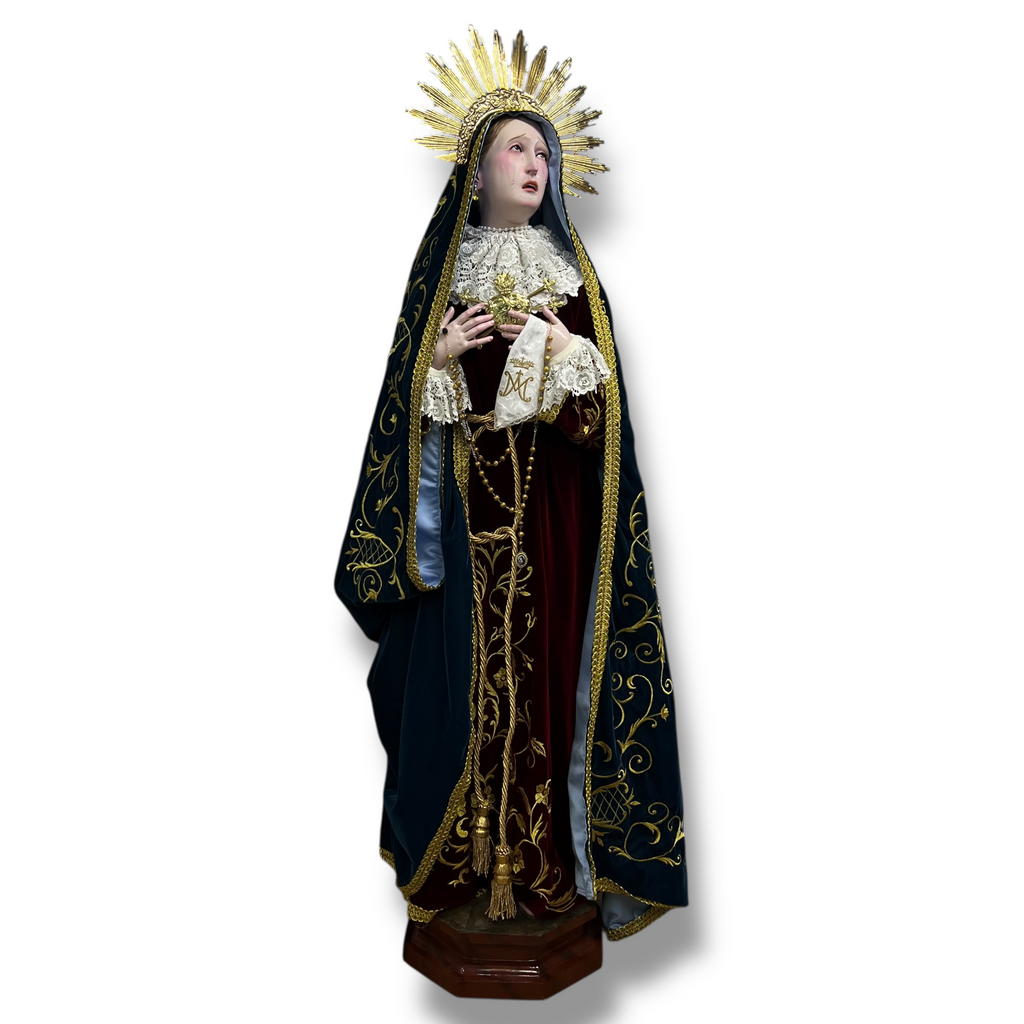 Virgen De Los Dolores O Dolorosa Bruñida Acabado Fino 203cm
