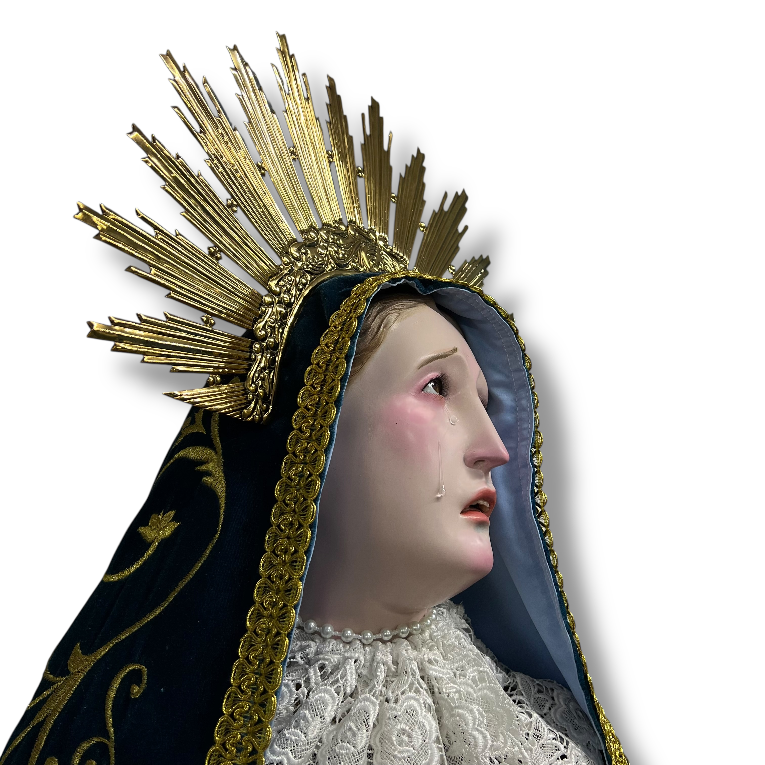 Virgen De Los Dolores O Dolorosa Bruñida Acabado Fino 203cm