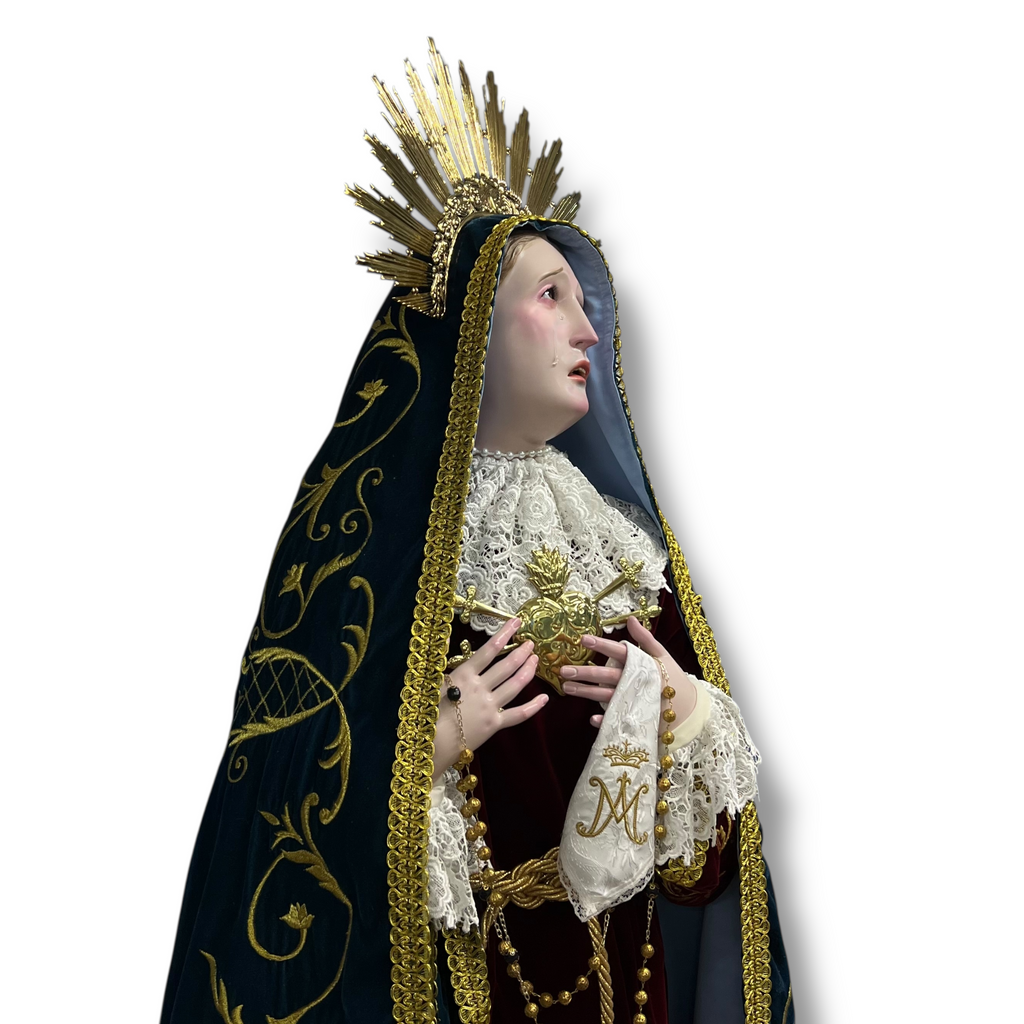 Virgen De Los Dolores O Dolorosa Bruñida Acabado Fino 203cm