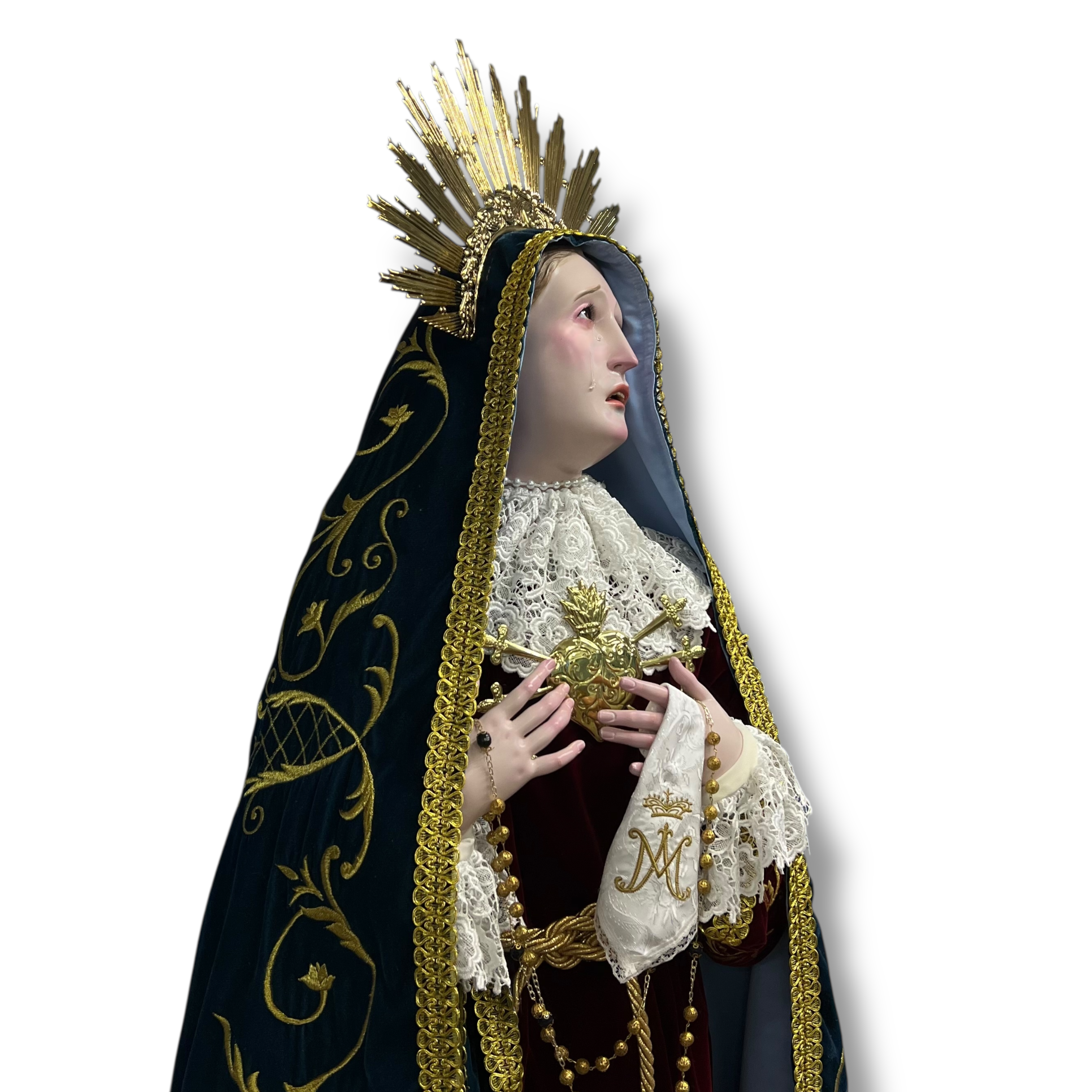 Virgen De Los Dolores O Dolorosa Bruñida Acabado Fino 203cm