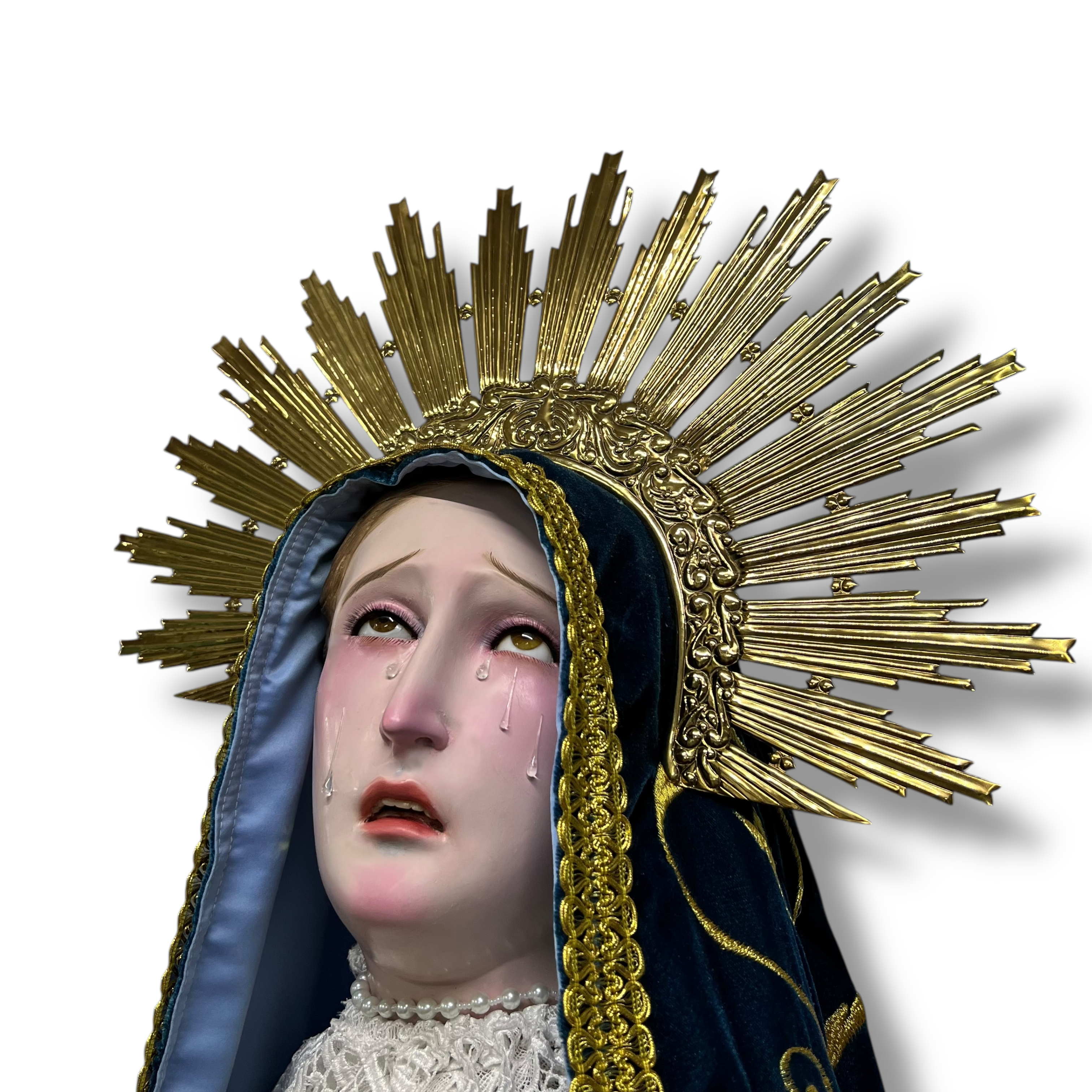Virgen De Los Dolores O Dolorosa Bruñida Acabado Fino 203cm