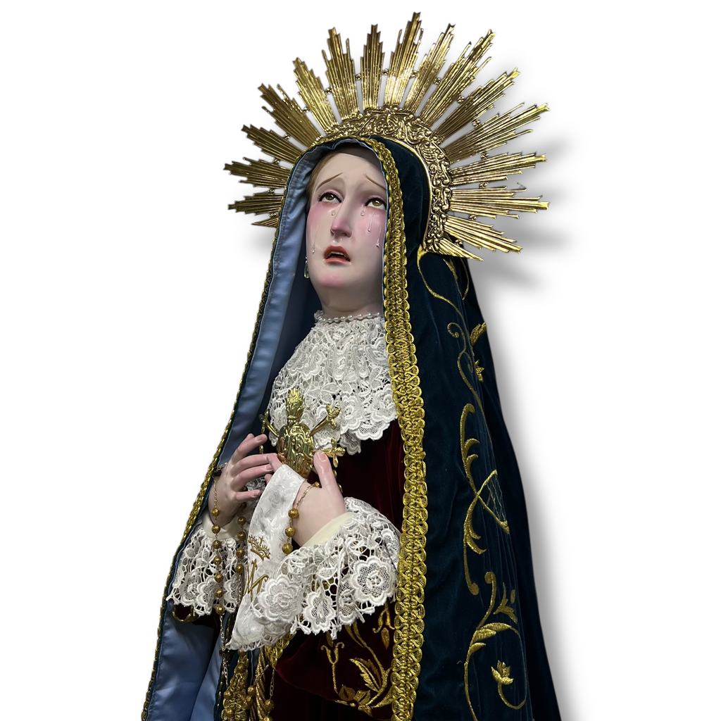 Virgen De Los Dolores O Dolorosa Bruñida Acabado Fino 203cm