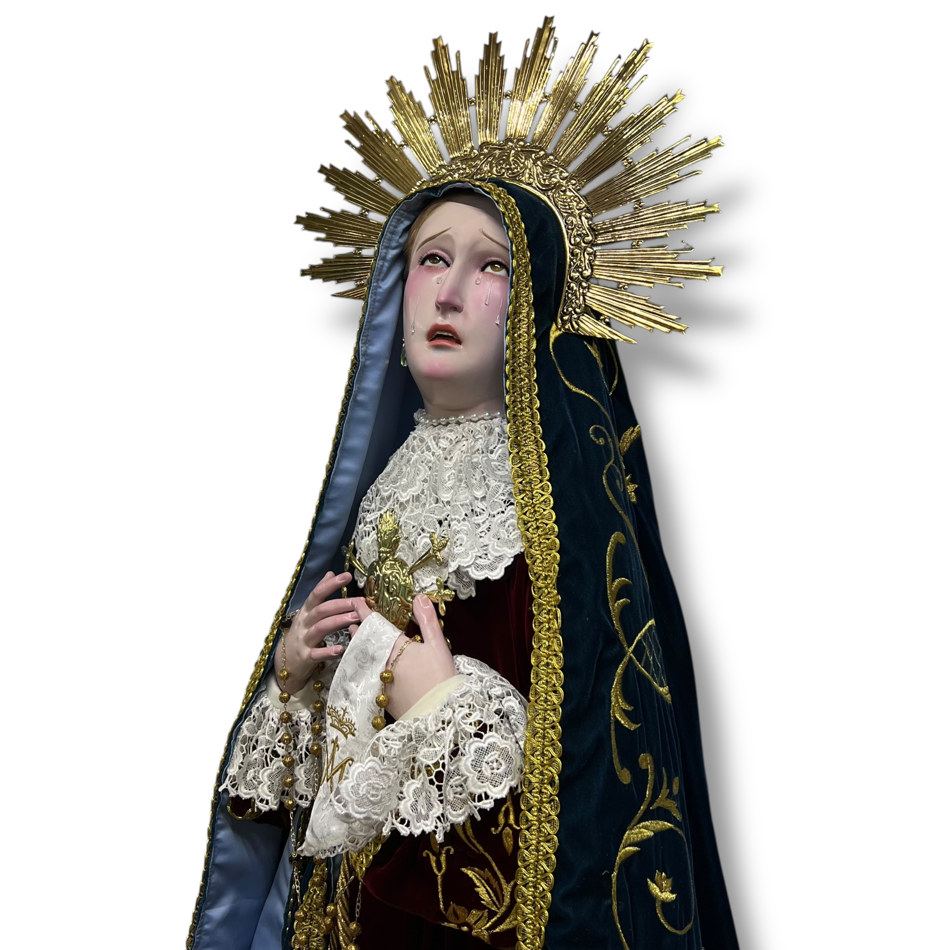 Virgen De Los Dolores O Dolorosa Bruñida Acabado Fino 203cm