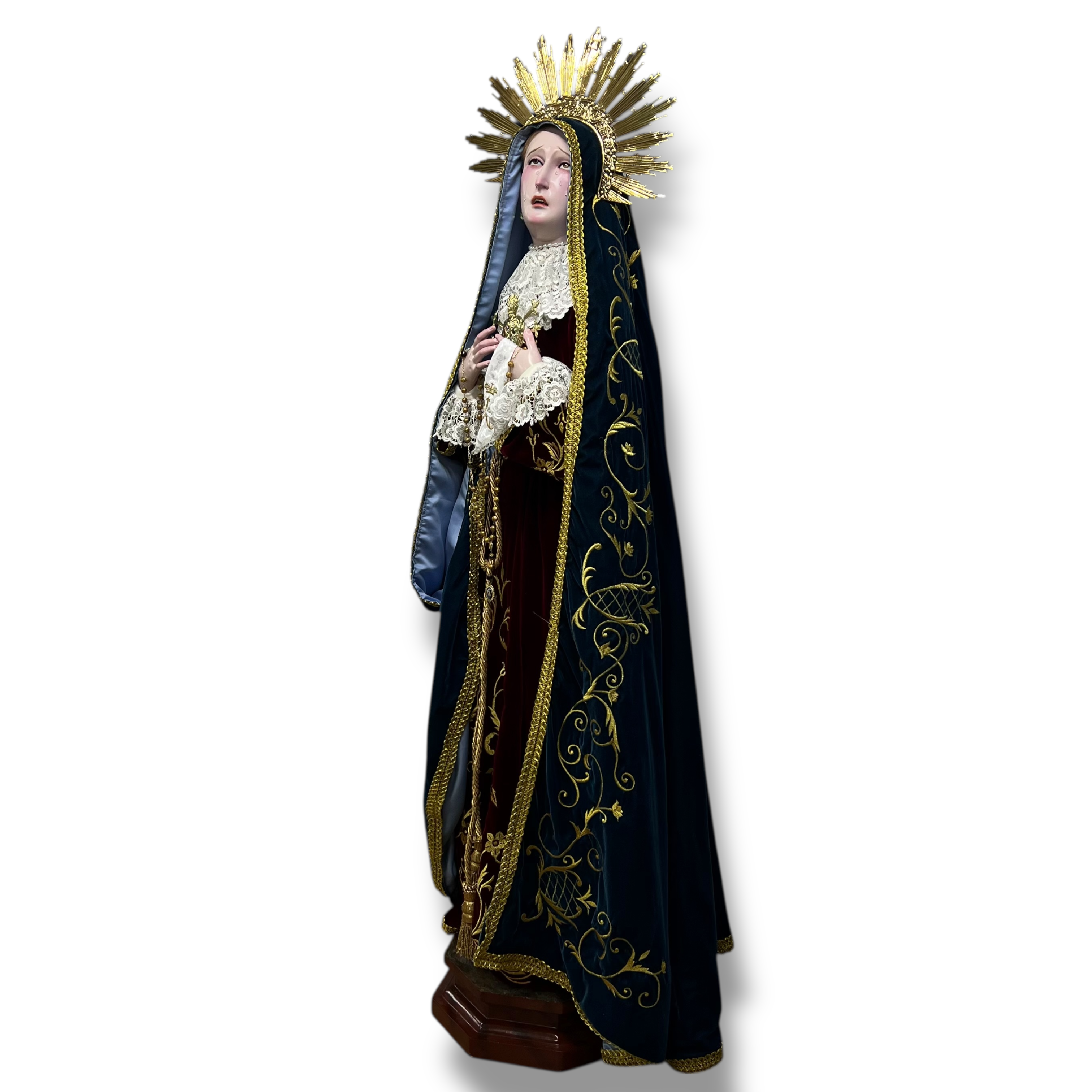 Virgen De Los Dolores O Dolorosa Bruñida Acabado Fino 203cm