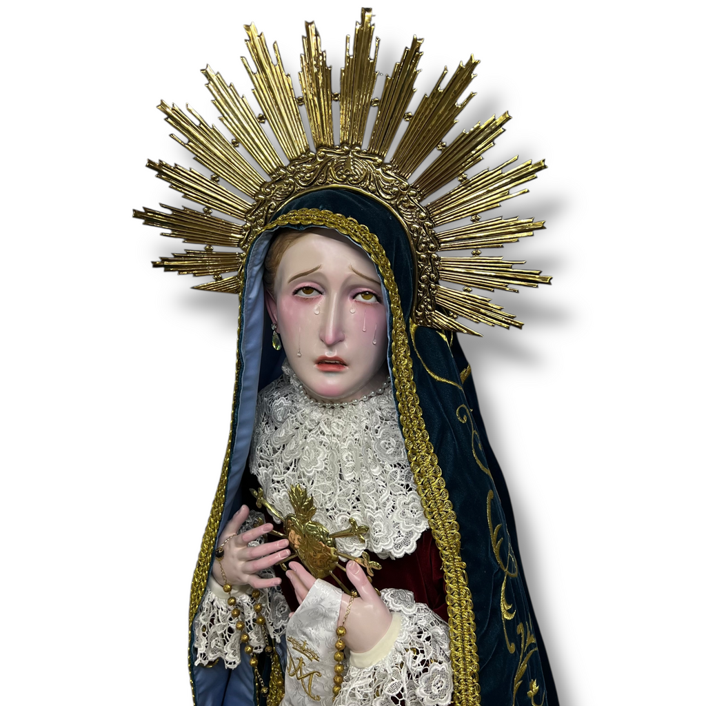Virgen De Los Dolores O Dolorosa Bruñida Acabado Fino 203cm