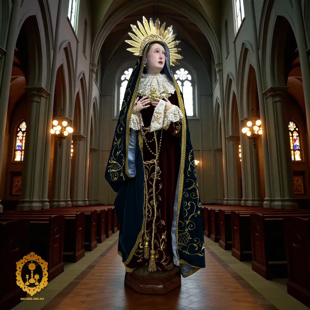 Virgen De Los Dolores O Dolorosa Bruñida Acabado Fino 203cm