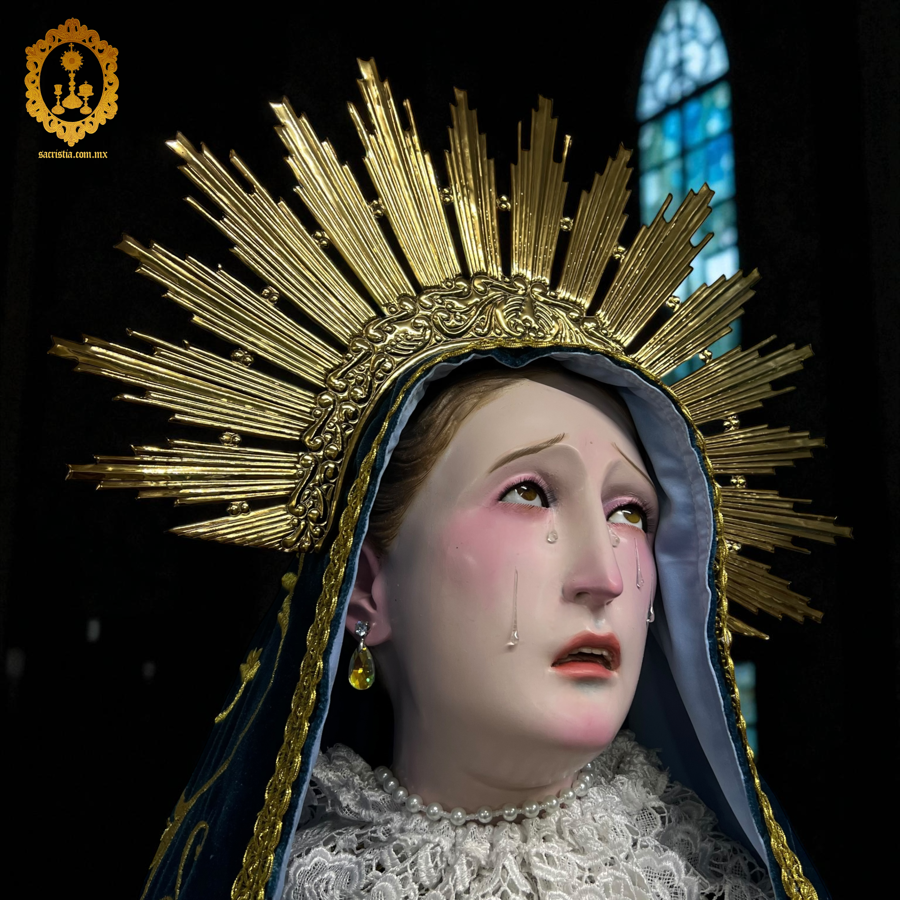 Virgen De Los Dolores O Dolorosa Bruñida Acabado Fino 203cm
