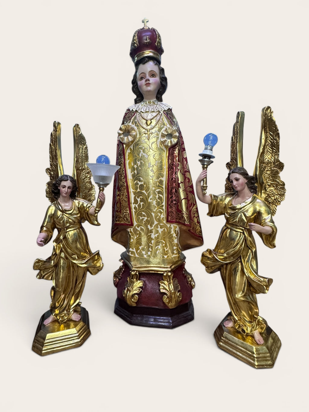 Par De Ángeles Custodios 80cm Hoja De Oro