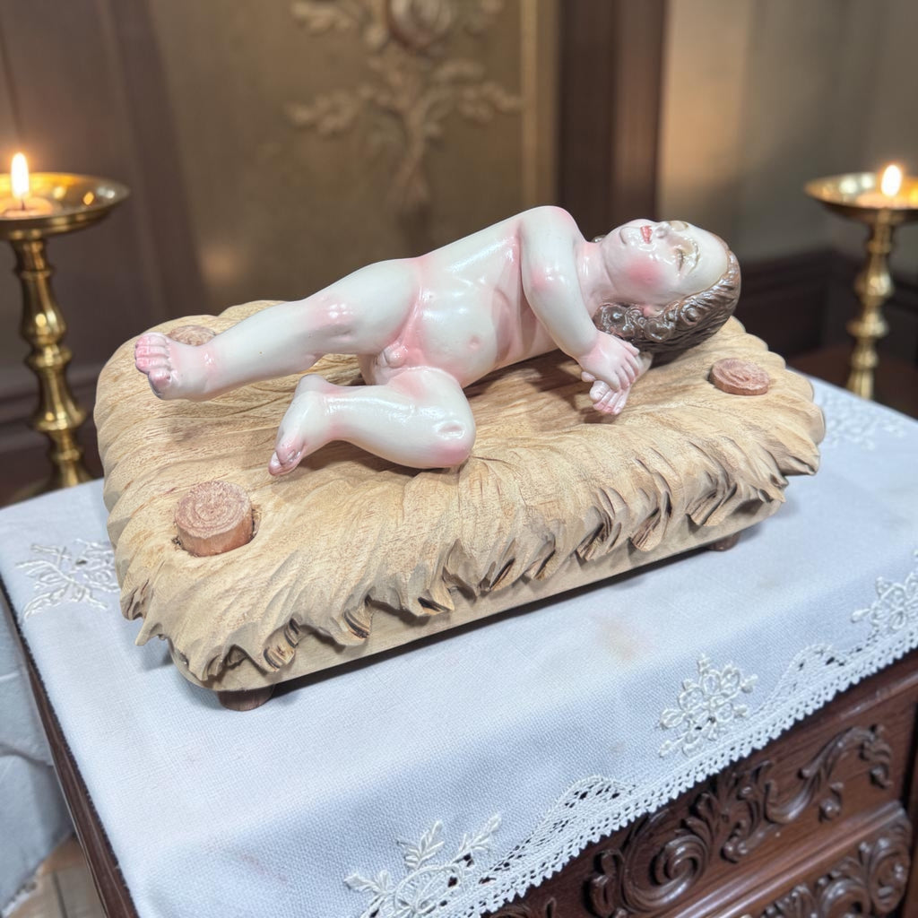 Niño Dios Dormido Talla En Madera 18.5cm