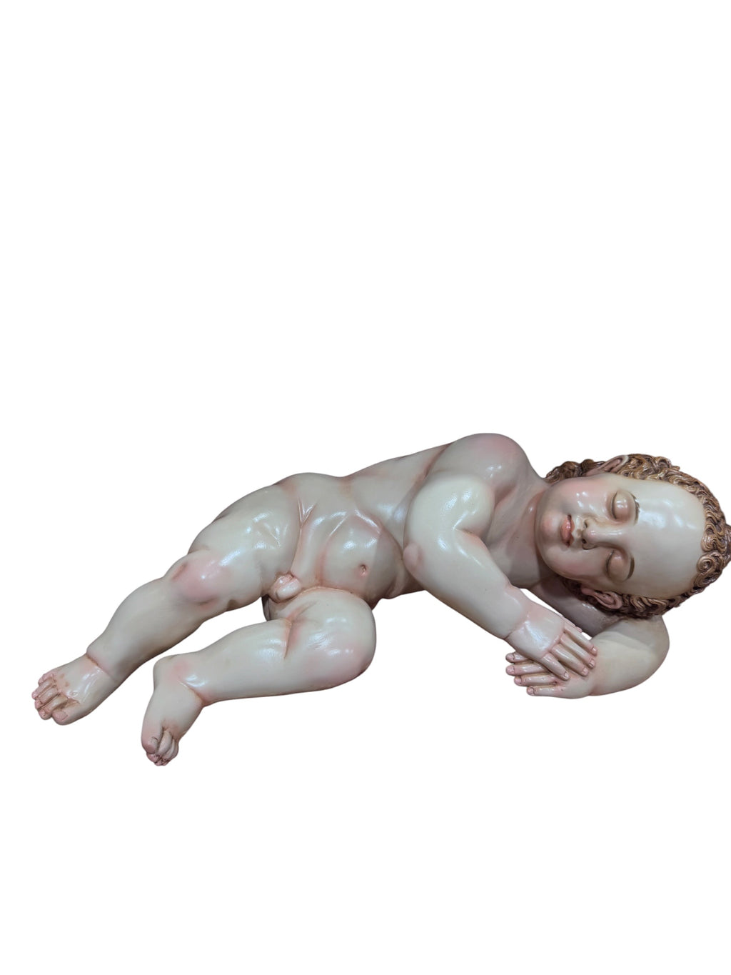 Niño Dios Dormido Tallado En Madera Cedro Rojo 40cm