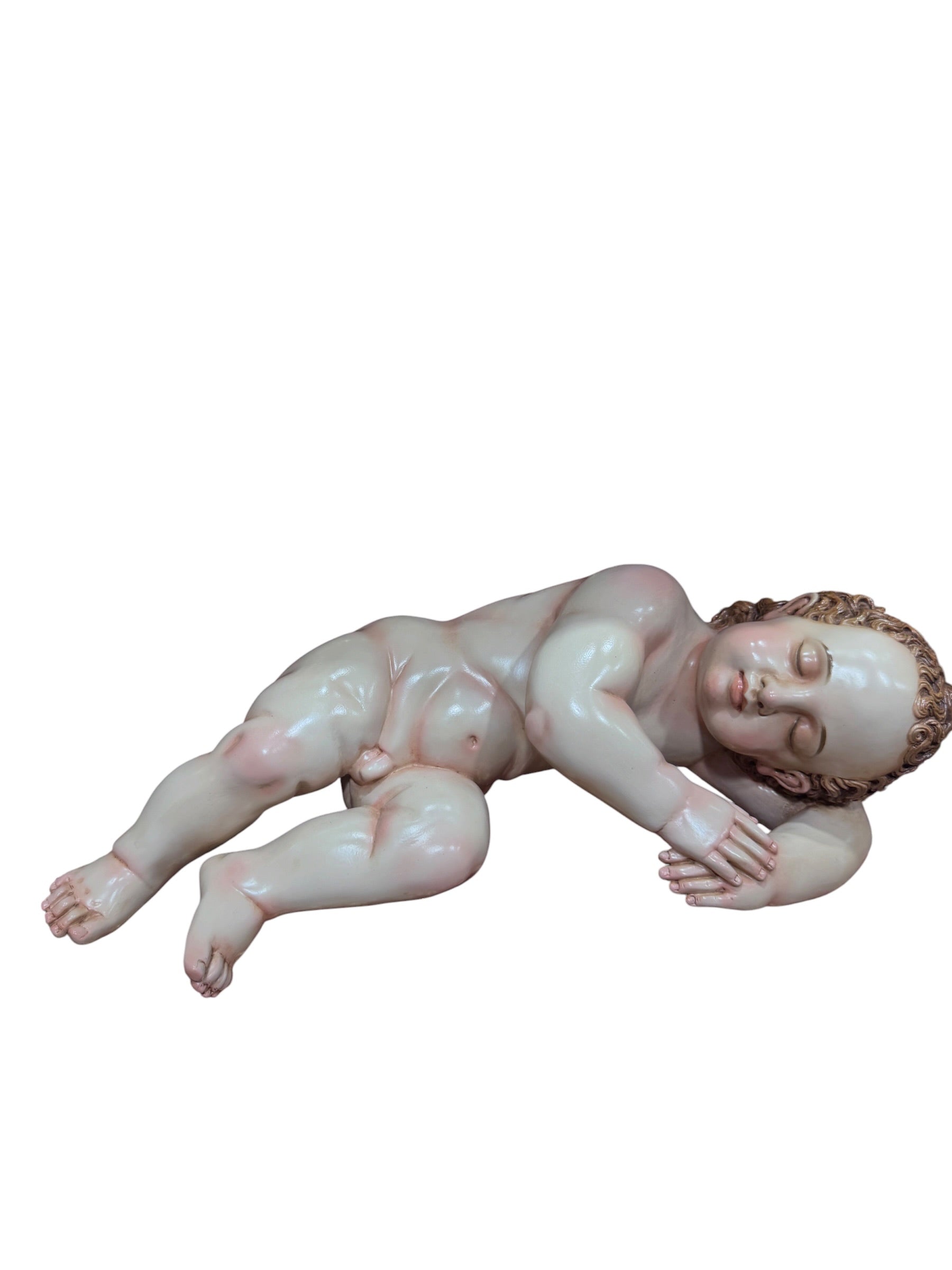 Niño Dios Dormido Tallado En Madera Cedro Rojo 40cm