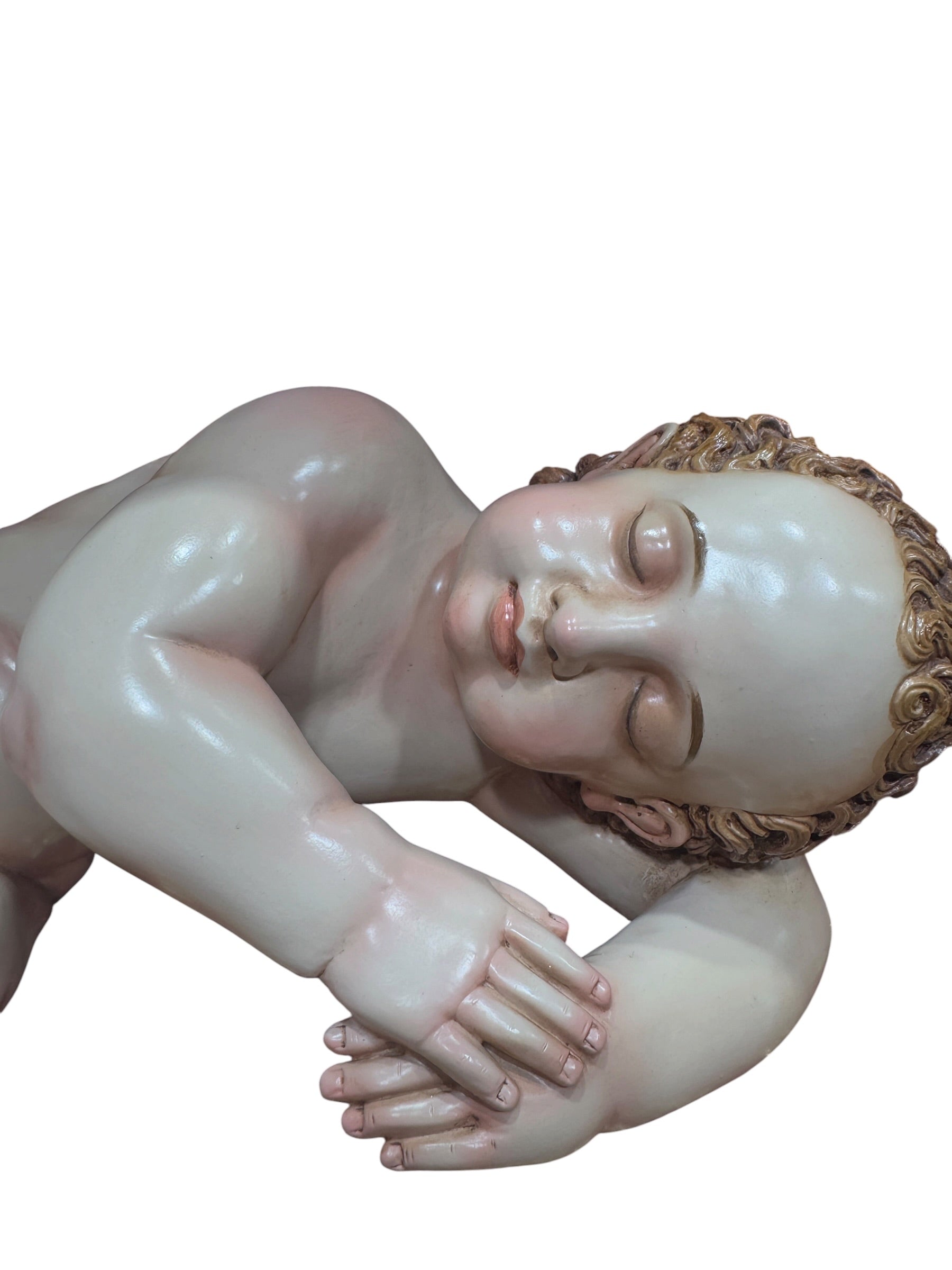 Niño Dios Dormido Tallado En Madera Cedro Rojo 40cm