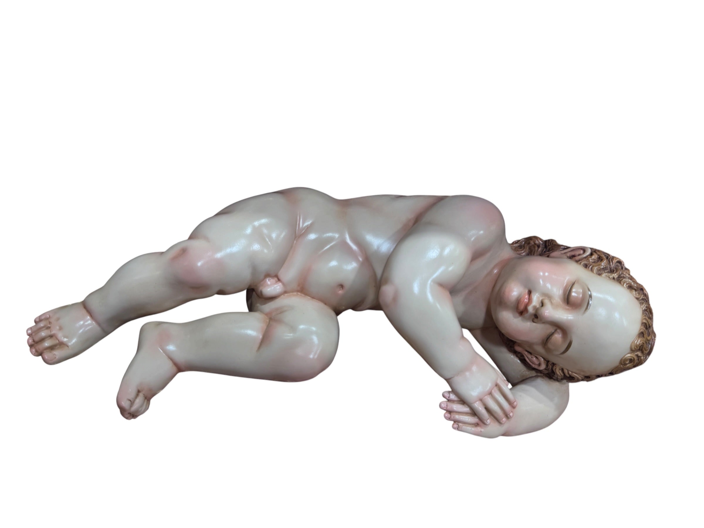 Niño Dios Dormido Tallado En Madera Cedro Rojo 40cm