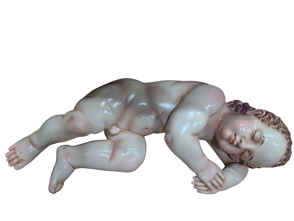 Niño Dios Dormido Tallado En Madera Cedro Rojo 40cm