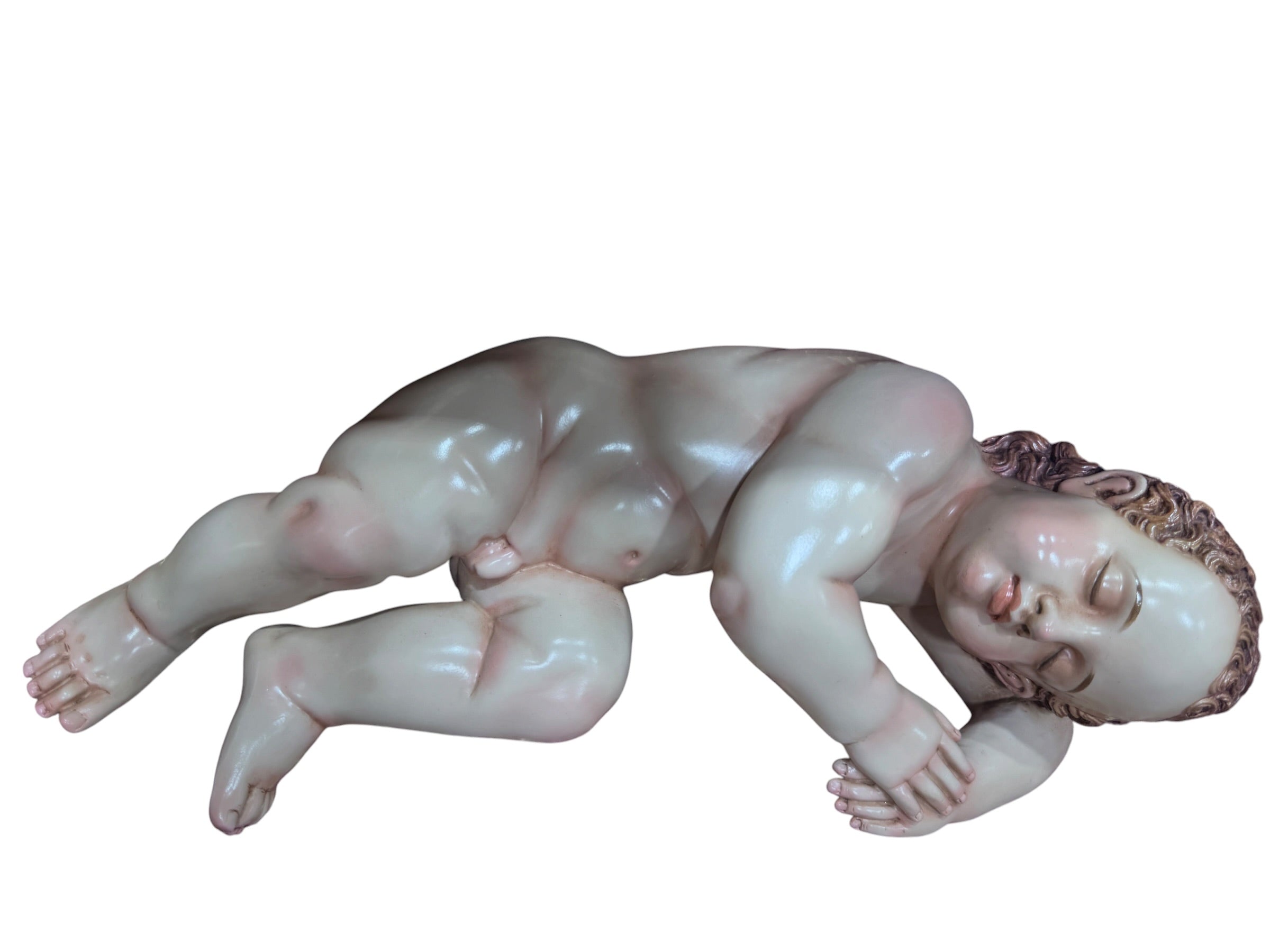 Niño Dios Dormido Tallado En Madera Cedro Rojo 40cm