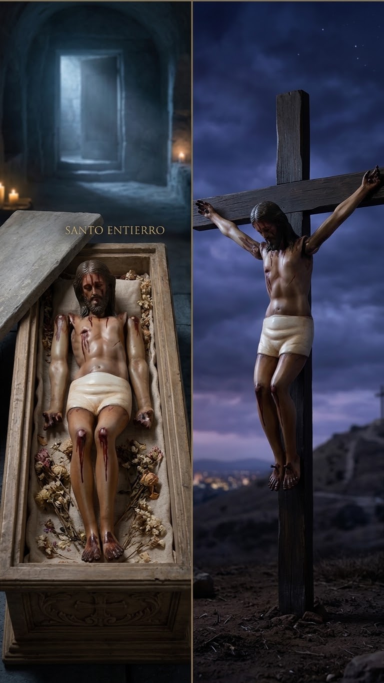 Cristo Santo Entierro O Cristo Yacente policromía al óleo 48cm