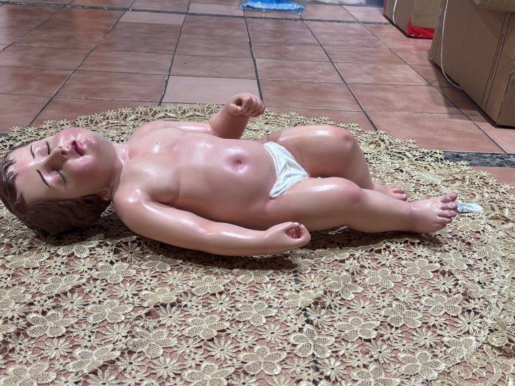 Figura De Niño Dios Dormido Pintado Al Óleo 50cm