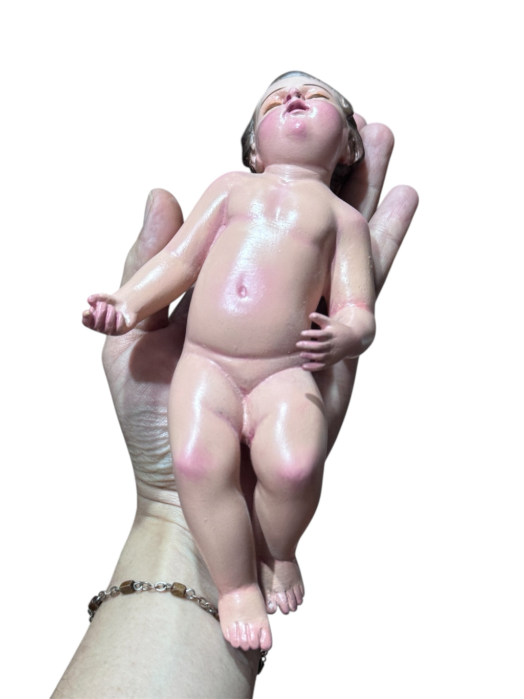 Figura De Niño Dios Dormido Pintado Al Óleo 21cm