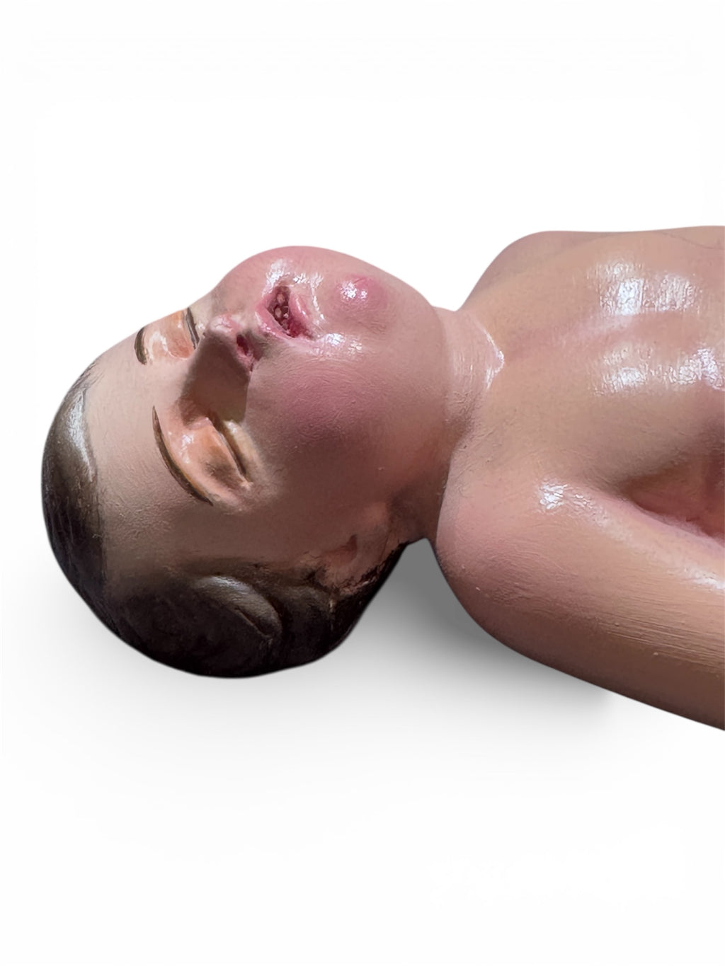 Figura De Niño Dios Dormido Pintado Al Óleo 21cm