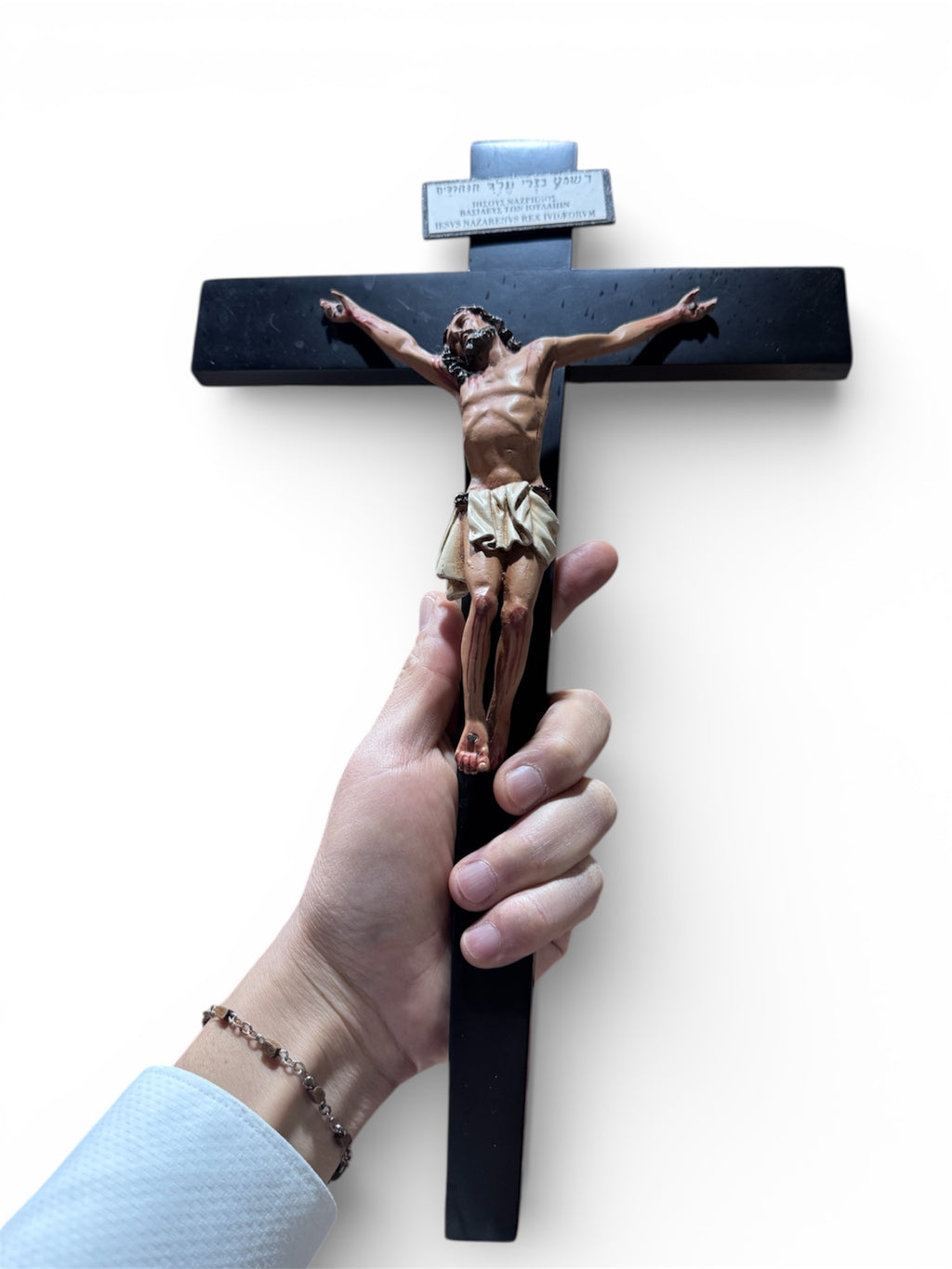 Cristo en Agonía  Cruz De Madera 37 cm
