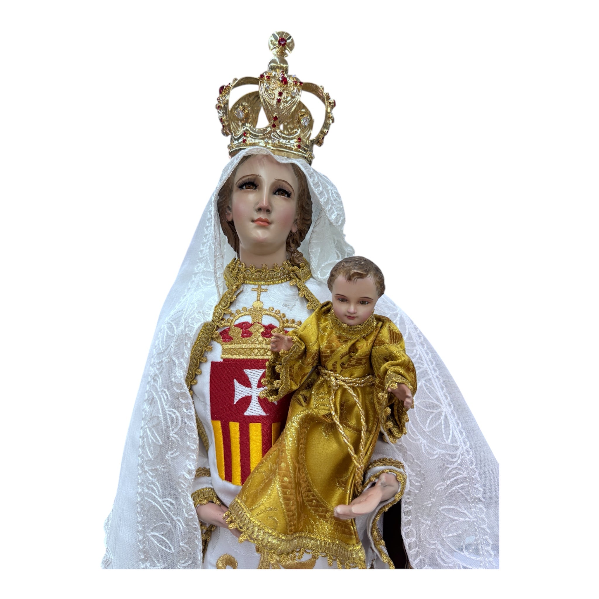 Virgen De La Merced De Vestir Con Niño Dios Y Accesorio 71cm