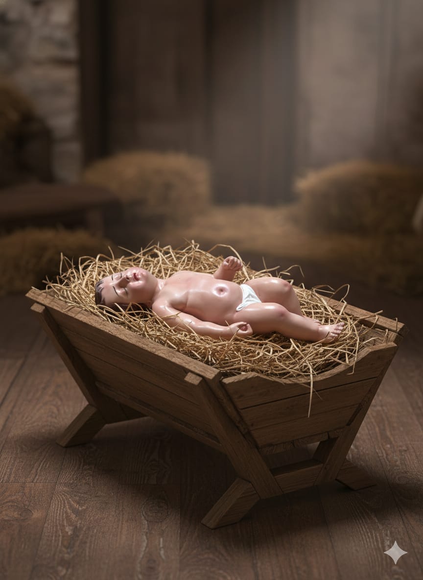 Figura De Niño Dios Dormido Pintado Al Óleo 50cm