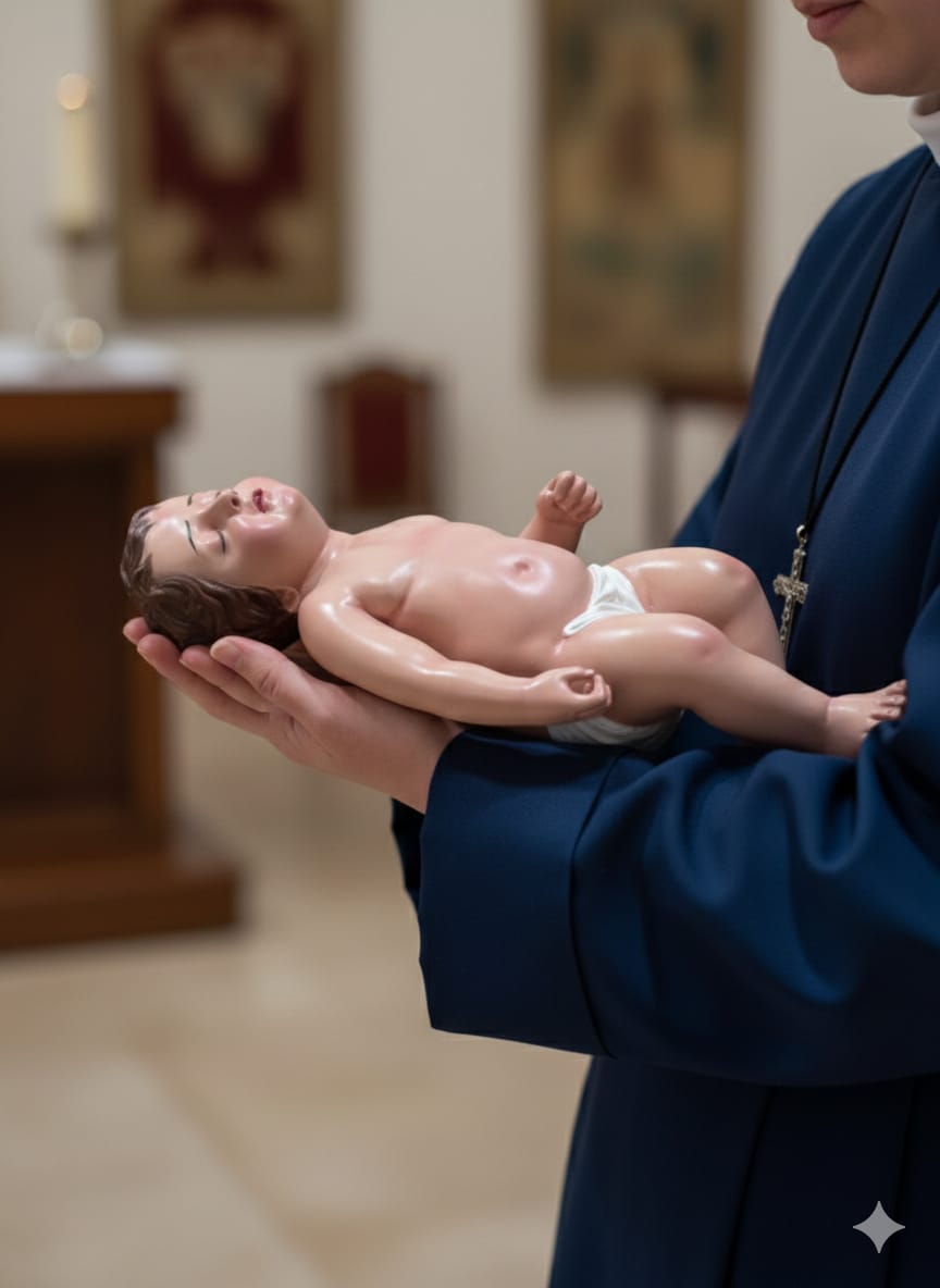 Figura De Niño Dios Dormido Pintado Al Óleo 50cm