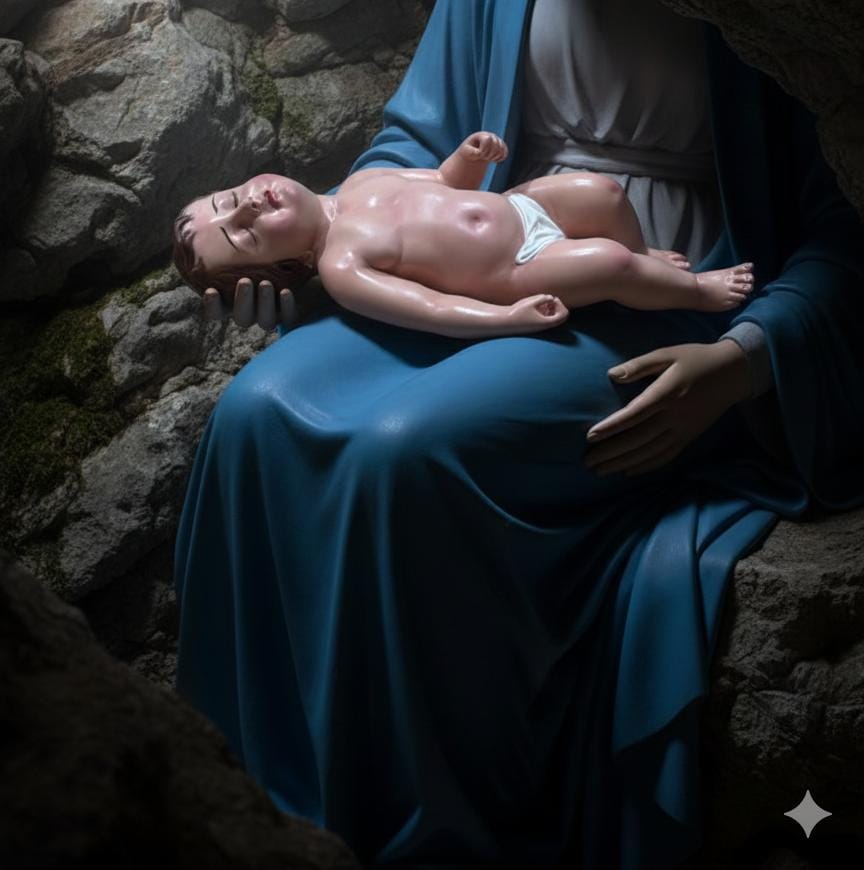 Figura De Niño Dios Dormido Pintado Al Óleo 50cm
