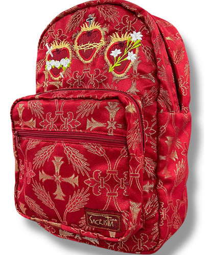 Mochila Sacristía Bordada Tres Corazones Barroca