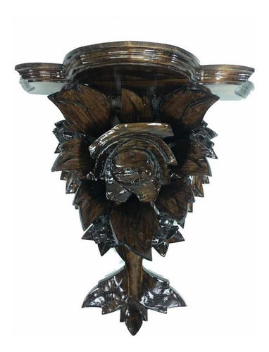 Repisa Tallada En Madera 38 X 18cm Color Nogal