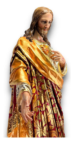 Sagrado Corazón De Jesús Estofado Y Policromía Al Óleo 125cm