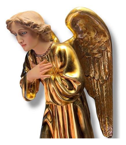 Par De Ángeles Custodios Finos Con Hoja De Oro Fina 69cm