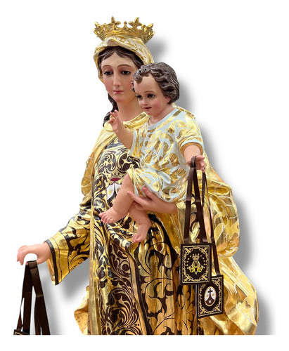 Virgen Del Carmen 130cm Estofada En Hoja De Oro