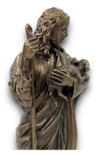 Jesús El Buen Pastor Figura Terminado Bronce Detallada 9cm