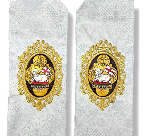 Estola Sacerdotal Brocada Bordada, Pintada A Mano Plateada