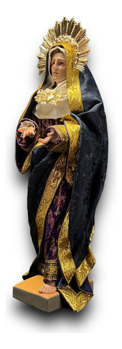 Virgen De Los Dolores Tallada En Madera Con Accesorios 34cm