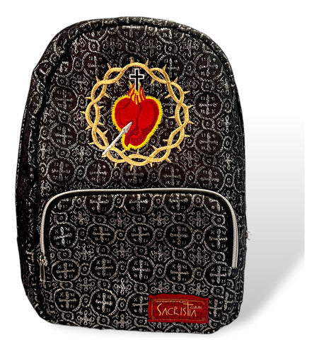 Mochila Mini Sacristía Bordada  Corazon De Jesus