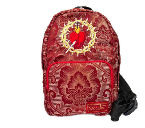 Mochila Mini Sacristía Bordada  Corazon De Jesus