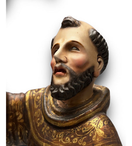 San Francisco De Asis Talla En Madera Con Hoja De Oro 30cm