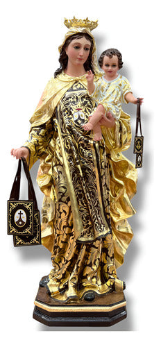 Virgen Del Carmen 130cm Estofada En Hoja De Oro