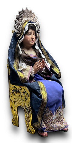 Virgen De Los Dolores Articulada Tallada En Madera 64cm