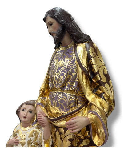 San José Con Niño Jesús Decorados En Hoja De Oro 85cm