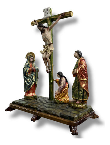 Calvario Tallado En Madera Decorado Con Oro Fino 77cm