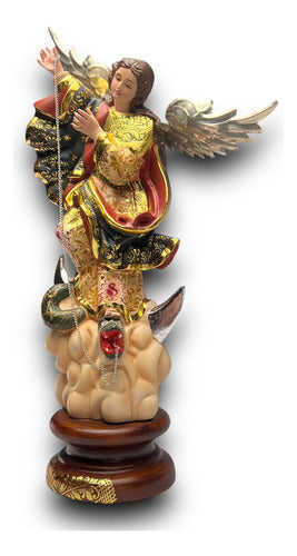 Virgen Del Apocalipsis Tallada En Madera Con Oro Fino 32cm