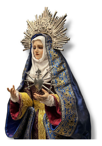 Virgen De Los Dolores O Dolorosa, Madera Acces En Plata 52cm
